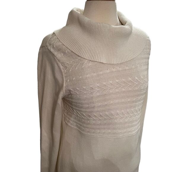 Karen Scott Sweater White Cableknit Cowl Neckline size Medium - Picture 7 of 9